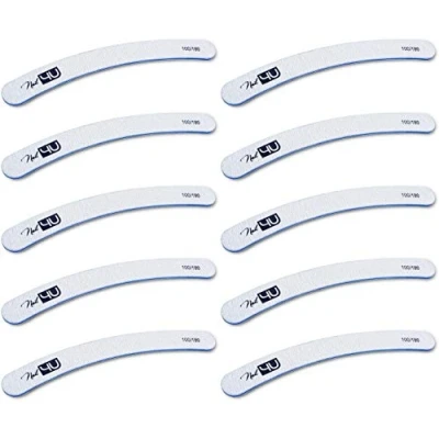 Image of Set of 10 pcs Professional Nail Files Banana Double Sided Emery Board Nail4U 100/180 grit Curved File Boomerang Pedicure Manicure