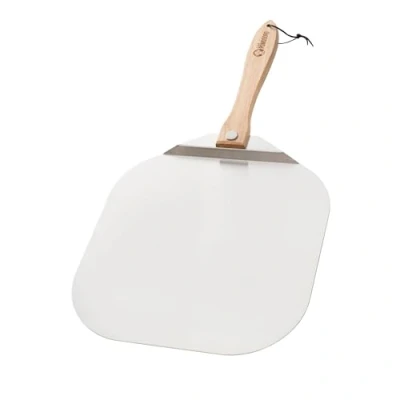 Image of Chef Pomodoro Pizza Peel 36 x 40 cm, Paddle with Safety Backstep and Foldable Wood Handle for Easy Storage, Metal Baking Homemade