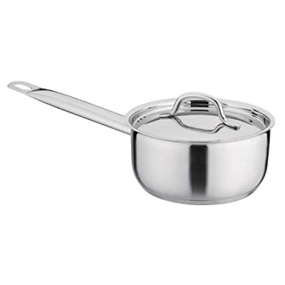 Image of Nisbets Essentials Stainless Steel Saucepan in Silver with Handled Lid Suits All Cooking Surfaces Highly Durable and Easy Clean 1.5L