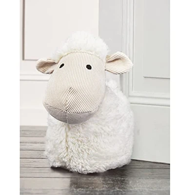 Image of Soft Fluffy Fabric Sheep Door Stop Animal Cuddly Doorstop Home Office