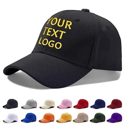 Image of Personalised Baseball Cap, Hat with Embroidery Text Logo and Print Photo, Image, Custom Summer Sun Caps Unisex, Gift for Mother Father Man Woman Friend Black