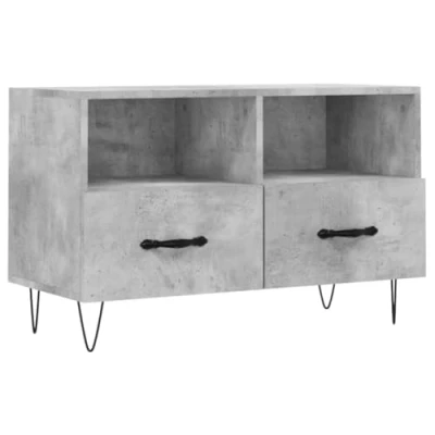 Image of vidaXL Engineered Wood TV Cabinet in Concrete Grey Modern Style Stand with Spacious Storage &amp; Iron Legs for Living Room and Bedroom