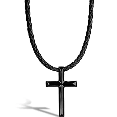Image of SERASAR Premium Leather Necklace for Men Stainless Steel Pendant Secure Clasp Three Colours Jewellery Box Included, 60cm, Leather, No Gemstone