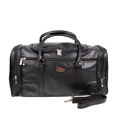 Image of Travel Bag Holdall Black Leatherette Weekend Holiday Overnight Gym Duffel