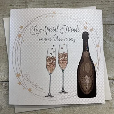 Image of WHITE COTTON CARDS To Special Friends Congratulations, Handmade Anniversary Card (Champagne),16cm x 16cm