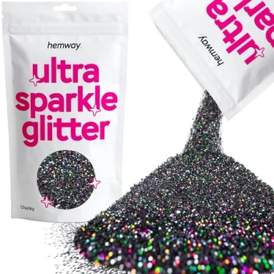 Image of Glitter Black Holographic Ultra Sparkle Sequins Nail Face Festival Christmas Halloween Makeup Chunky 100g / 3.5oz