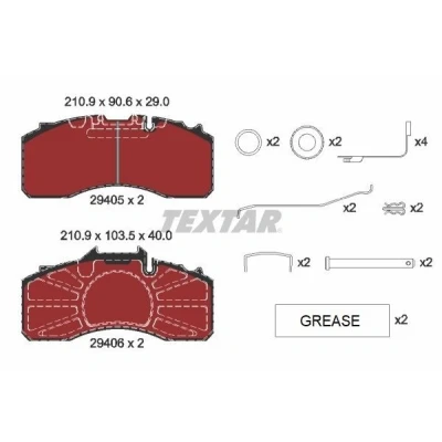 Image of 0509290290, 0509290300, 0980108720, 0980108730 Brake pad set TEXTAR 2940501 prepared for wear warning indicator with accessories