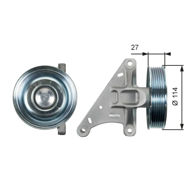Image of 96741838, 9674183880 Idler Pulley GATES T36429 PowerGrip with grooves CITROËN: Dispatch II Van, PEUGEOT: Expert Van