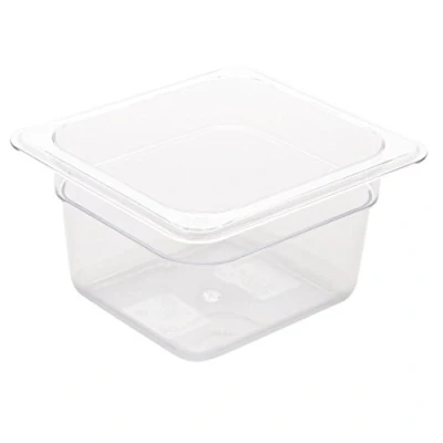 Image of Vogue Reusable Polycarbonate Plastic 1/6 Gastronorm Container 100mm, Clear, Food Storage, 40C to 100C, Transparent, Dishwasher Safe U240