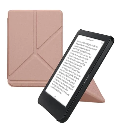 Image of kwmobile Origami Case Compatible with Kobo Clara BW/Colour Slim PU Leather Cover Stand Rose Gold