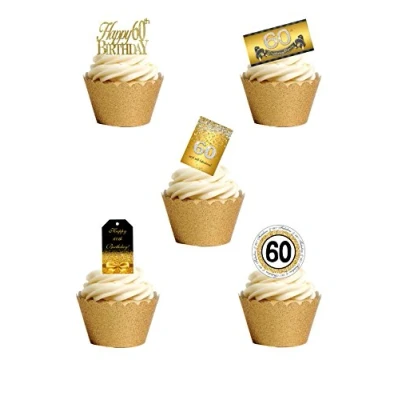 Image of Top That 27 Stand Up Premium EDIBLE Wafer Paper Happy 60th Sixtieth Birthday themed Cake Toppers Decorations