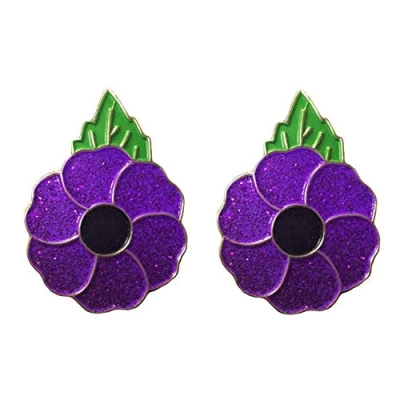 Image of 2 Pcs Large Purple Poppy Flower UK Veteran Solider Remembrance Day Brooch Enamel Pin Badge