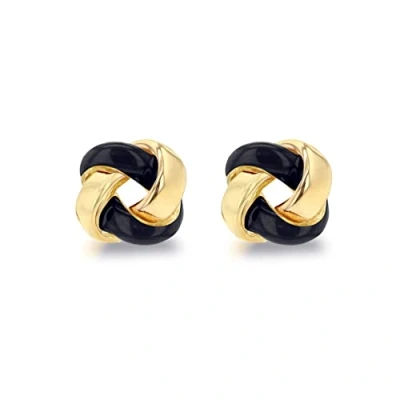 Image of Tuscany Silver Women&#039;s Sterling Yellow Gold Plated 7.5mm Black Enamel Small Knot Stud Earrings