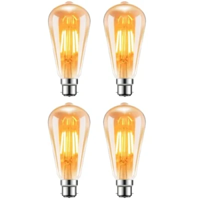 Image of Hxlilebu 4 Pack ST64 Vintage LED Edison Bulbs,Retro Amber Glow, B22 Bayonet, Energy Saving 4W (Equivalent to 40W), 2700K Warm White, Filament Light Bulbs