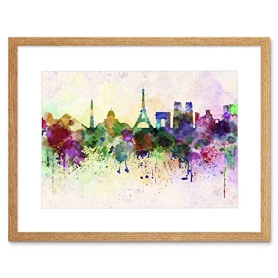 Image of Wee Blue Coo Painting Cityscape Paint Splash Skyline Paris Framed Wall Art Print