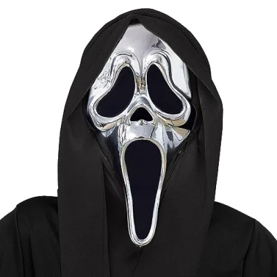 Image of Ghost Face Chrome Scream Mask Halloween Fancy Dress Costume Accessory