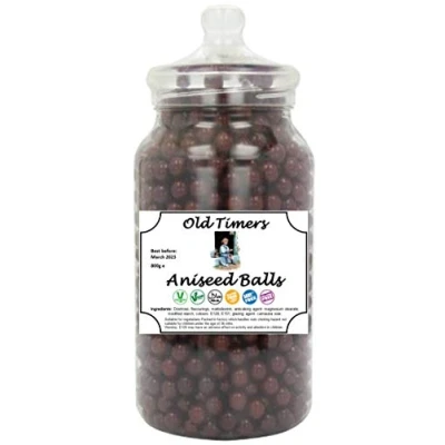 Image of Old Timers Original Aniseed Balls in Reusable Retro Victorian Style Plastic Jar 970 millilitres 800 Grams
