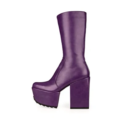 Image of LAMODA Women&#039;s Magnolia Mid calf boot, Purple PU, 5 UK