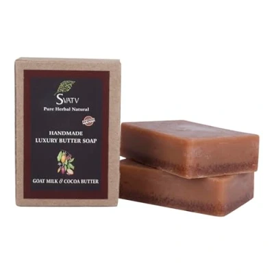 Image of SVATV Soap Goat Milk &amp; Cocoa Butter Best Exfoliating Bar, Traditional Ayurvedic Herbal For All Skin Type 125 Grams x 2 Bars