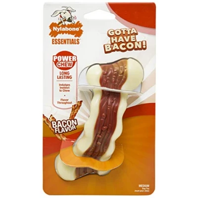 Image of Nylabone Power Chew Bacon Bone Dog Toy, Medium, For Dogs up to 16kg