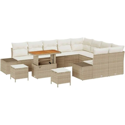 Image of vidaXL 12 Piece Garden Sofa Set with Cushions Beige Poly Rattan Acacia