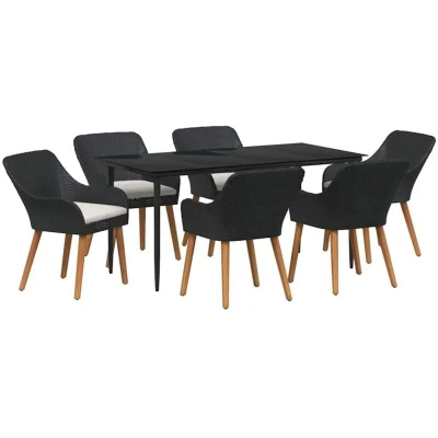 Image of vidaXL 7 Piece Garden Dining Set Black Poly Rattan