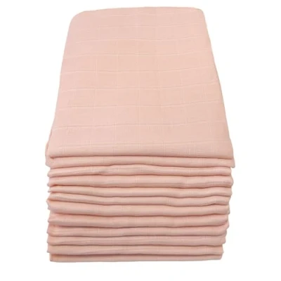 Image of MuslinZ 12PK 100% Pure Cotton Baby Muslin Squares Burp Cloths 70x70cms (Pale Pink)
