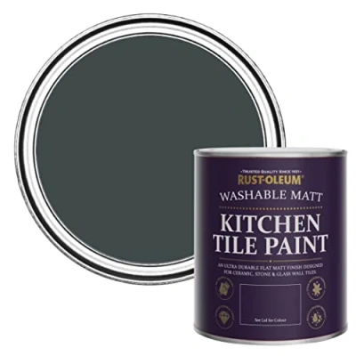 Image of Rust Oleum Black water resistant Kitchen Tile Paint in Matt Finish Sand 750ml