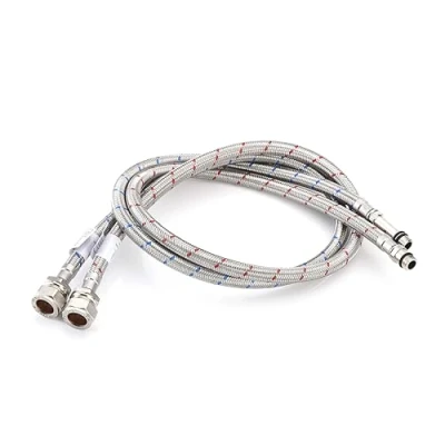 Image of Home Range 900mm WRAS Approved Pair of M12 x 15mm BSP Flexible Braided Hose Stainless Steel Bath Tap Flex Connectors, 10 Bar Pressure, Max 90C Durable Leakproof Plumbing Solution (900mm)