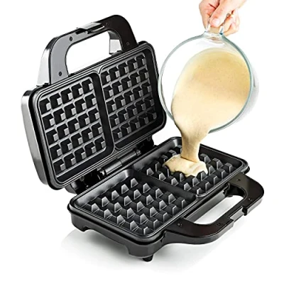 Image of GLOBAL GOURMET Square Waffle Maker Iron Machine 1000W I Electric Non Stick Coating Mould Deep Cooking Plates Recipes Included via Email