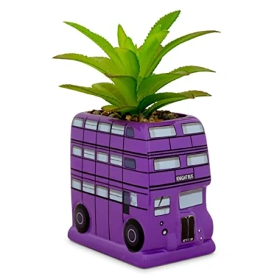 Image of Silver Buffalo Harry Potter Knight Bus 3 Inch Ceramic Mini Planter With Artificial Succulent