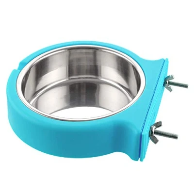 Image of MOACC Crate Dog Bowl, Removable Stainless Steel Hanging Pet Cage Bowl Food &amp; Water Feeder Coop Cup for Cat, Puppy, Birds, Rats, Guinea Pigs, 520ml, Blue