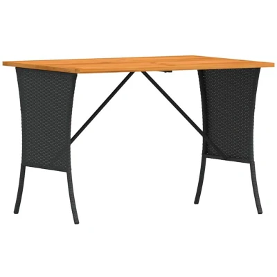 Image of vidaXL Garden Table with Acacia Wood Top Black 105x75x72 cm Poly Rattan