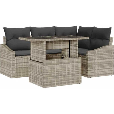 Image of vidaXL 5 Piece Garden Sofa Set with Cushions Light Grey Poly Rattan