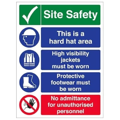 Image of V Safety Warning Building Site Multi Hazard No Admittance 300 X 400MM Sign With Snap Frame