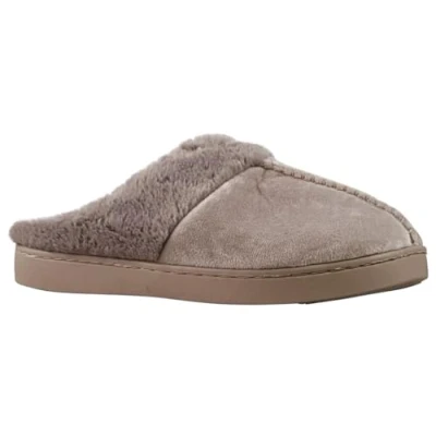 Image of Jo &amp; Joe Ladies Zoe Velour Upper Fur Lined Turkish Back Mule Slippers (Mink, Numeric_7)