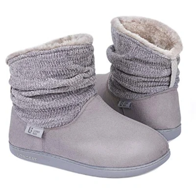 Image of LongBay Ladies&#039; Warm Chenille Knit Bootie Slippers Comfy Suedette Fluffy Faux Fur Memory Foam Boots House Shoes(5 6 UK,Grey)
