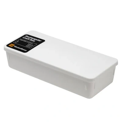 Image of WestonBoxes Small Plastic Pots, Tubs, Containers/Craft Organiser Boxes With Tight Fit Clip On Lids, Opaque White (Rectangular, Pack of 5)