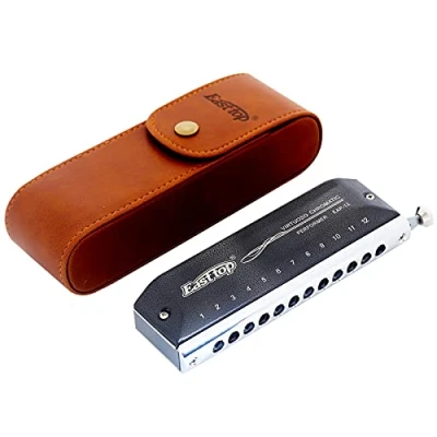 Image of East top Chromatic Harmonica, 12 Hole 48 Tune Harmonica in C, Musical Instrument mouth organ for Adults, Professional Player and Students(EAP 12)