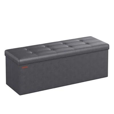 Image of SONGMICS Storage Ottoman, Foldable Small Ottoman Foot Rest, 38 x 110 cm, Cube with Storage, Load up to 300 kg, for Living Room, Bedroom, Entryway, Slate Grey LSF070G20