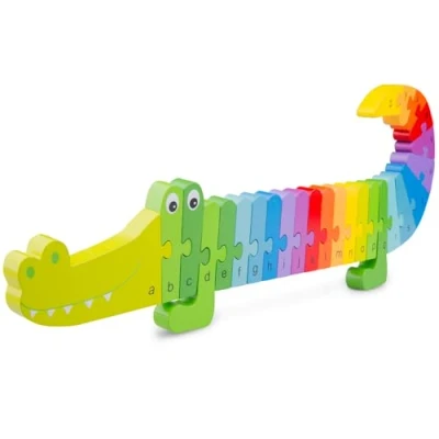 Image of New Classic Toys 10532 Crocodile Puzzle Educational Wooden for 3 Year Old Boy and Girl Toddlers Learn The Alphabet, Multi Color