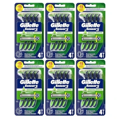 Image of Gillette Mens Sensor 3 Sensitive Disposable 4 Count (6 Pack)