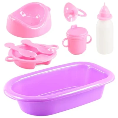 Image of Bibi Doll Bath Feeding Set Baby Accessories 8pcs Playset Bath, Potty, Milk Bottle, Sippy Cup, Dummy, Spoon, Fork, Plate