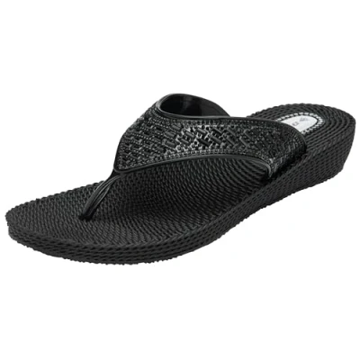 Image of DUNLOP Womens Summer Sandals Sparkly Comfort Low Wedge Casual Diamante Occasion Flip Flops (Black, UK Footwear Size System, Adult, Women, Numeric, Medium, 8)
