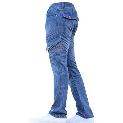 Image of Crosshatch BNWT Designer Branded Heavy Duty Multi Pocket Dark Cargo Combat Denim Jeans Pants All Waist &amp; Leg Sizes Lightwash 42W X 32L