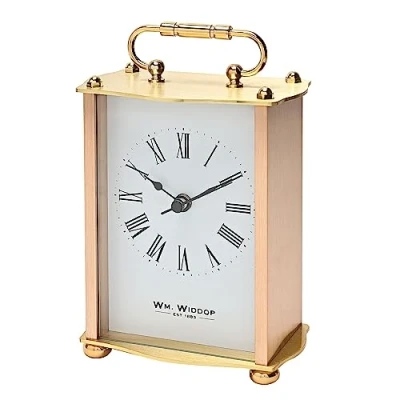 Image of Widdop Carriage Clock in Aluminium Casing with Roman Numeral Dial &amp; Classic Spade Hands (Gold)