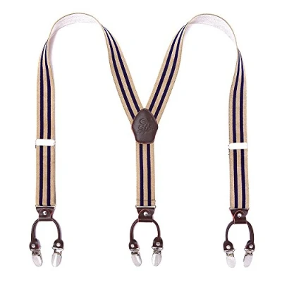 Image of Men Braces KANGDAI For 6 Clips Wide 1.4Inches Y Back Heavy Duty Elastic Durable Suspenders Strong Metal , Normal, Wine Rhombus
