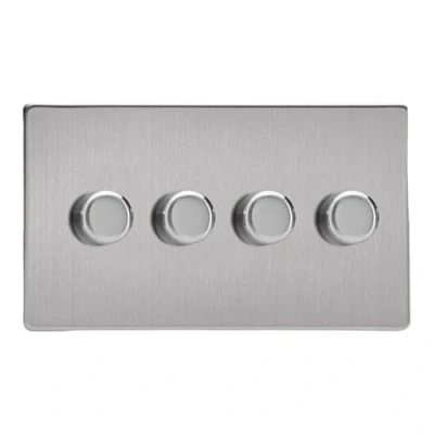 Image of Varilight 4 Gang 2 Way V Pro Push On/Off Rotary LED Dimmer x 0 120W (Twin Plate) Brushed Steel
