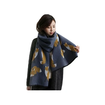 Image of Women Ladies Luxurious Cashmere Feel 200cm x 65cm Fox Print Large Scarf Shawl Stole Wrap (Navy)