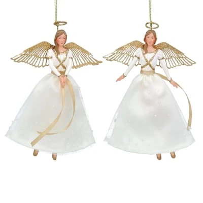 Image of Gisela Graham Fairy in Cream &amp; Gold Fabric&amp; Resin 15 Centimetre Decoration, set of 2